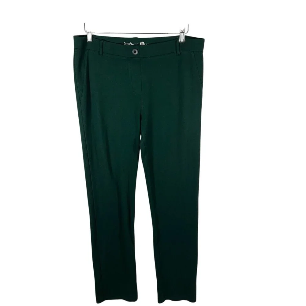 Betabrand Women's Size XL Green Pull On Straight Leg Stretch Pants Office Casual